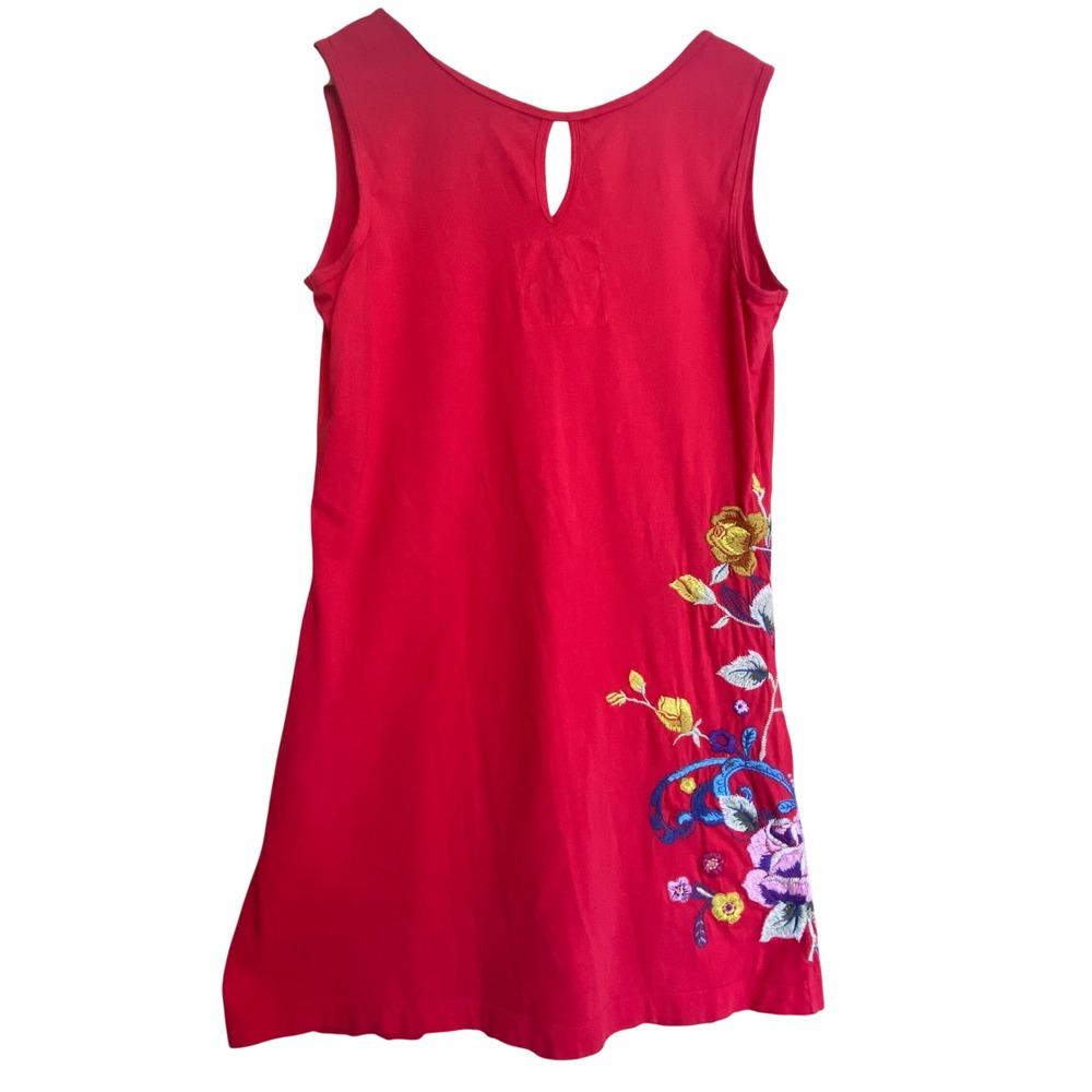 JW Los Angeles Womens M Dress Red Embroidered Floral Cotton Sleeveless Mini Boho